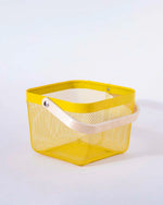 Storage Basket Square Metal Open Wire Wooden Handle