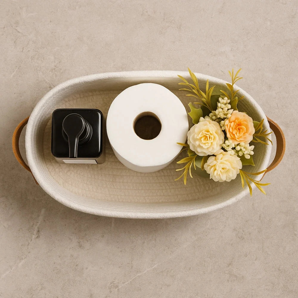 Storage Basket Woven Design Dual Handles Space-Saving
