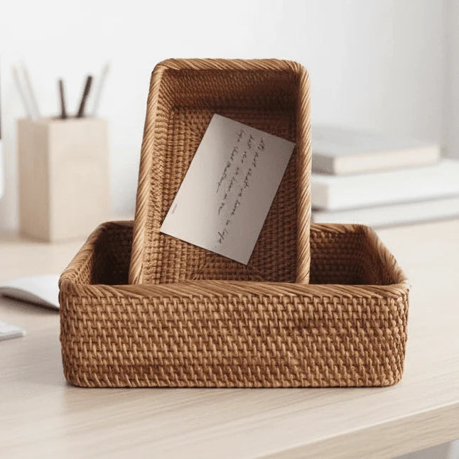 Storage Basket Woven Rattan-Style Three Sizes