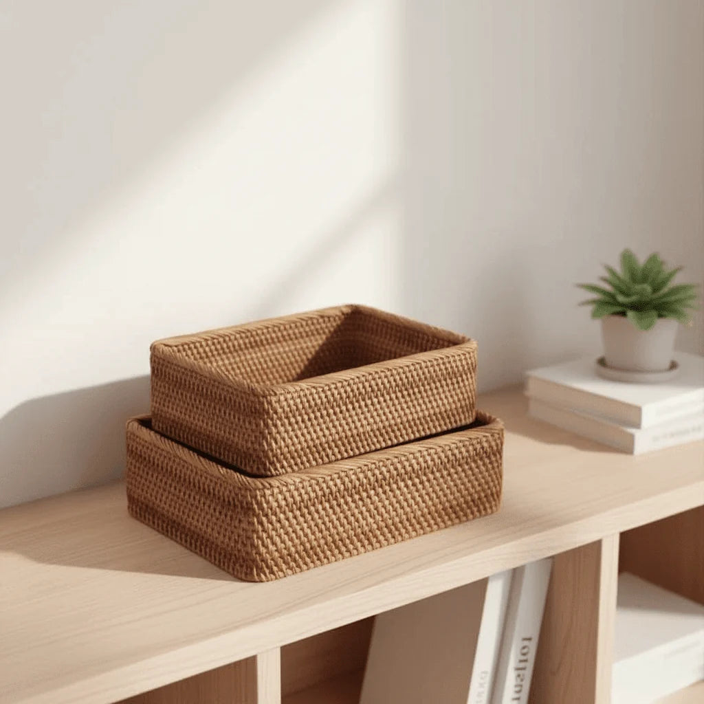 Storage Basket Woven Rattan-Style Three Sizes