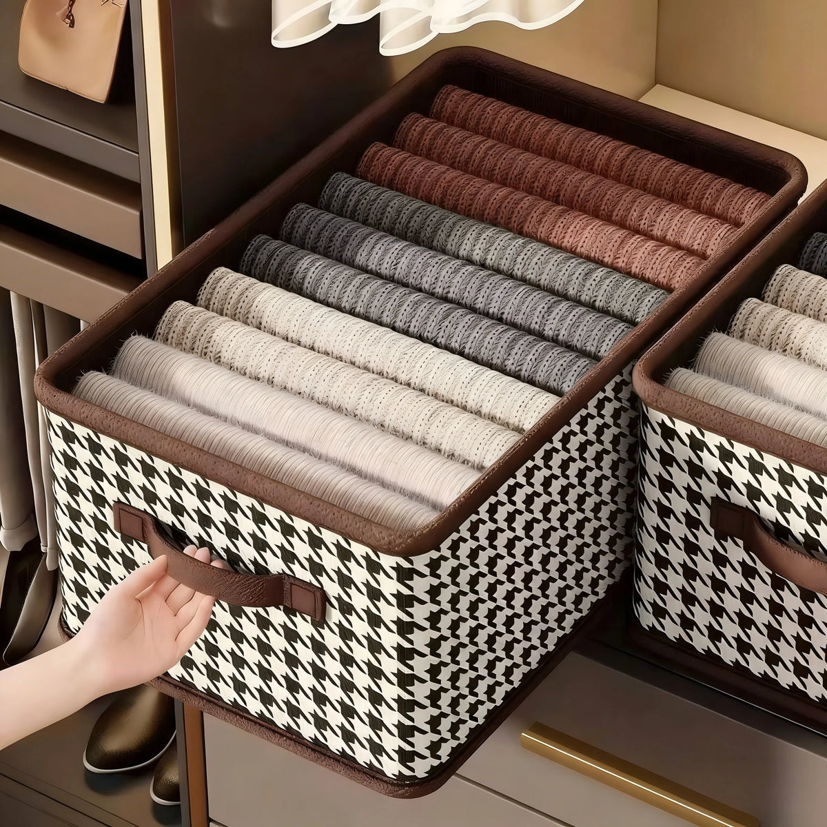 Storage Box Houndstooth Pattern Compartmentalized Set of 2