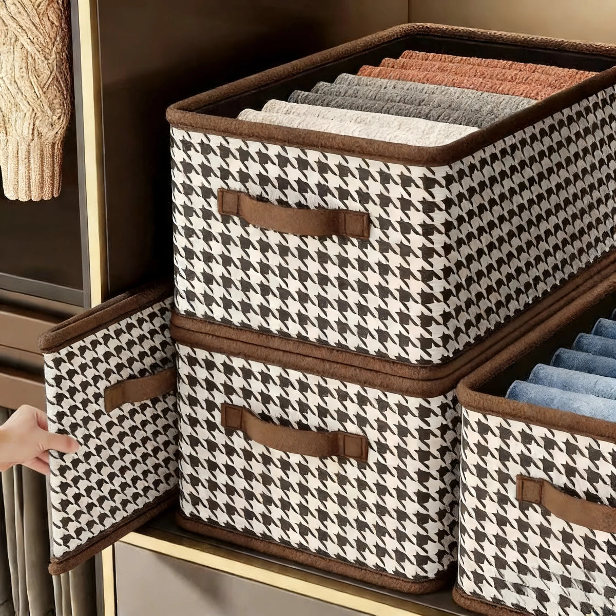 Storage Box Houndstooth Pattern Compartmentalized Set of 2