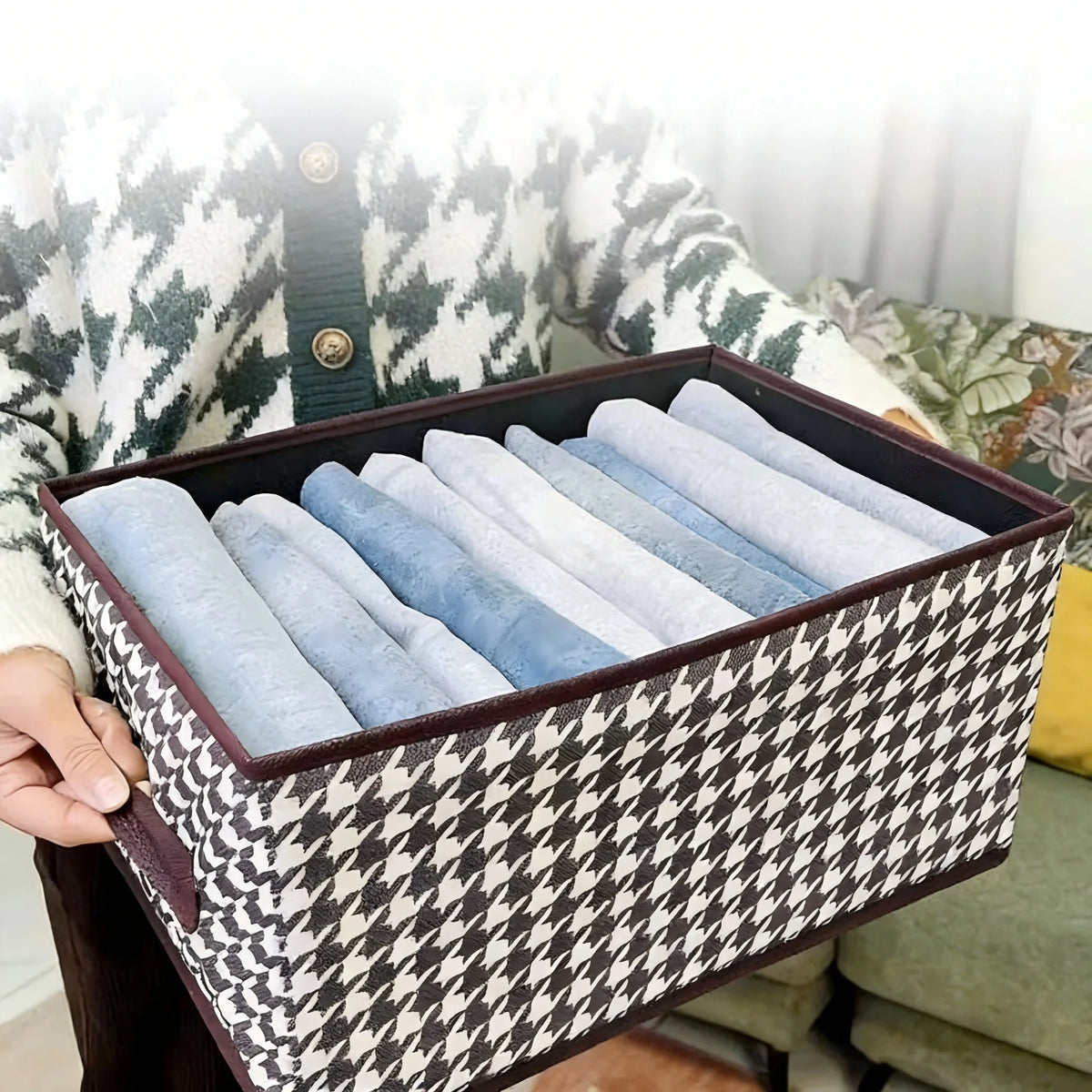 Storage Box Houndstooth Pattern Compartmentalized Set of 2