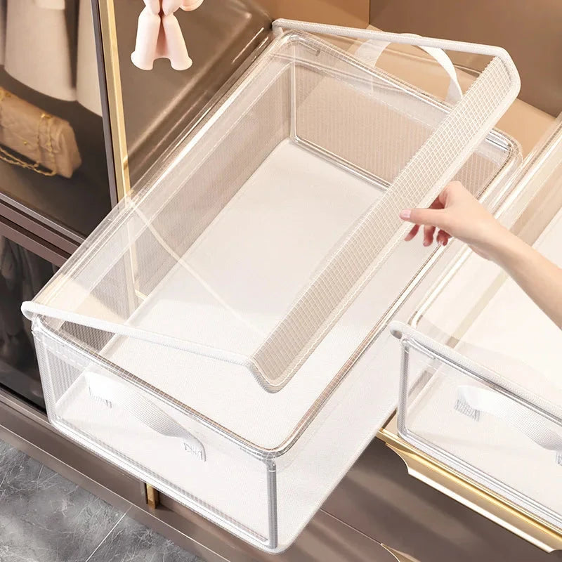 Storage Box Transparent Foldable & Stackable with Stainless Steel Frame