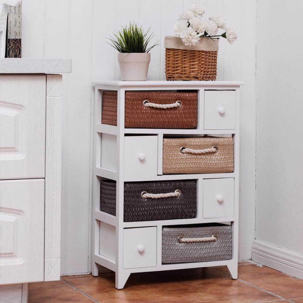 Storage Cabinet Removable Woven Baskets & Wooden Drawers