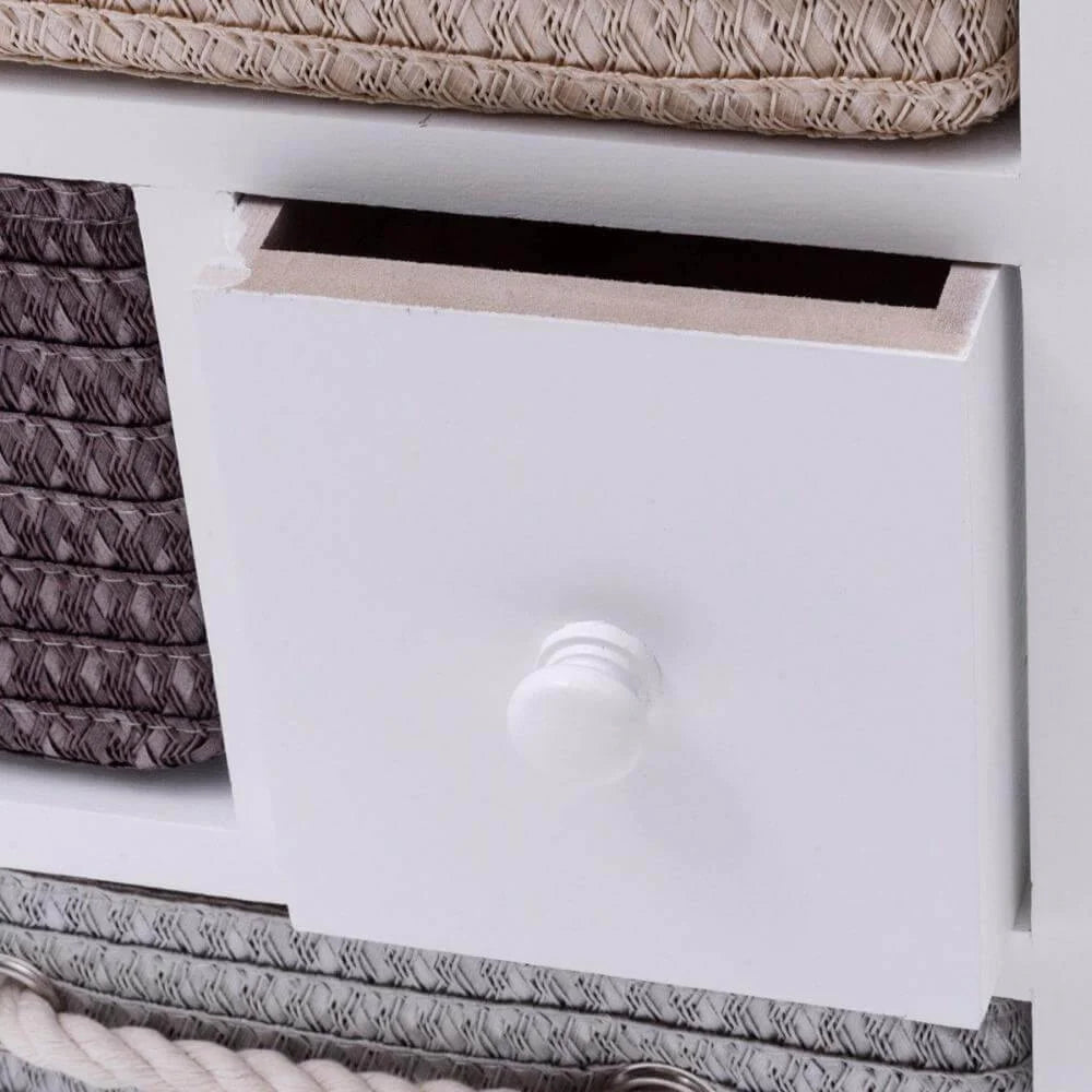 Storage Cabinet Removable Woven Baskets & Wooden Drawers