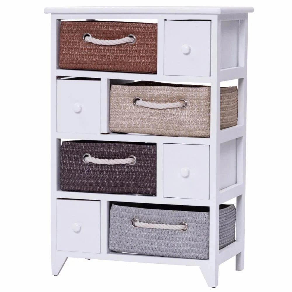 Storage Cabinet Removable Woven Baskets & Wooden Drawers