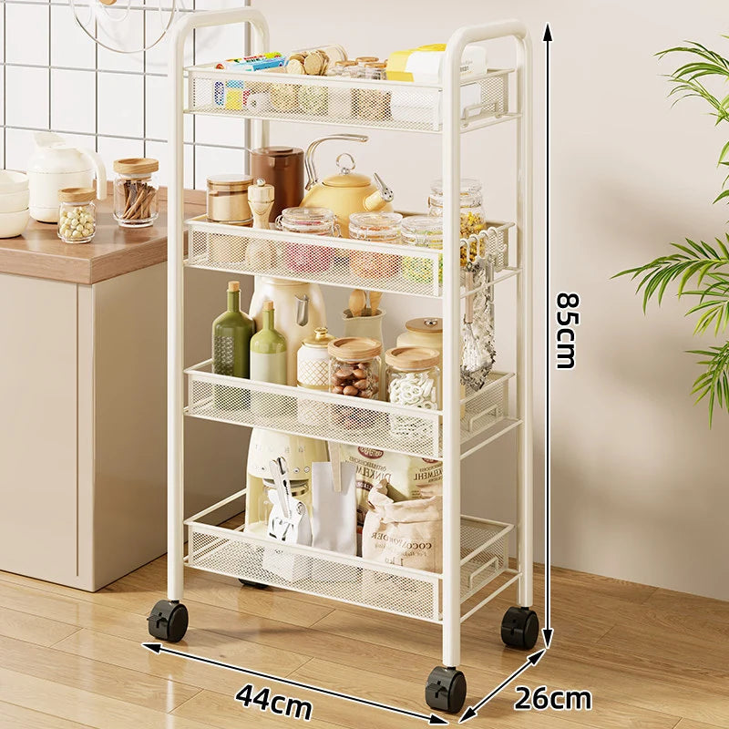 Storage Cart 3-Tier Rolling Mesh Shelves With Hooks