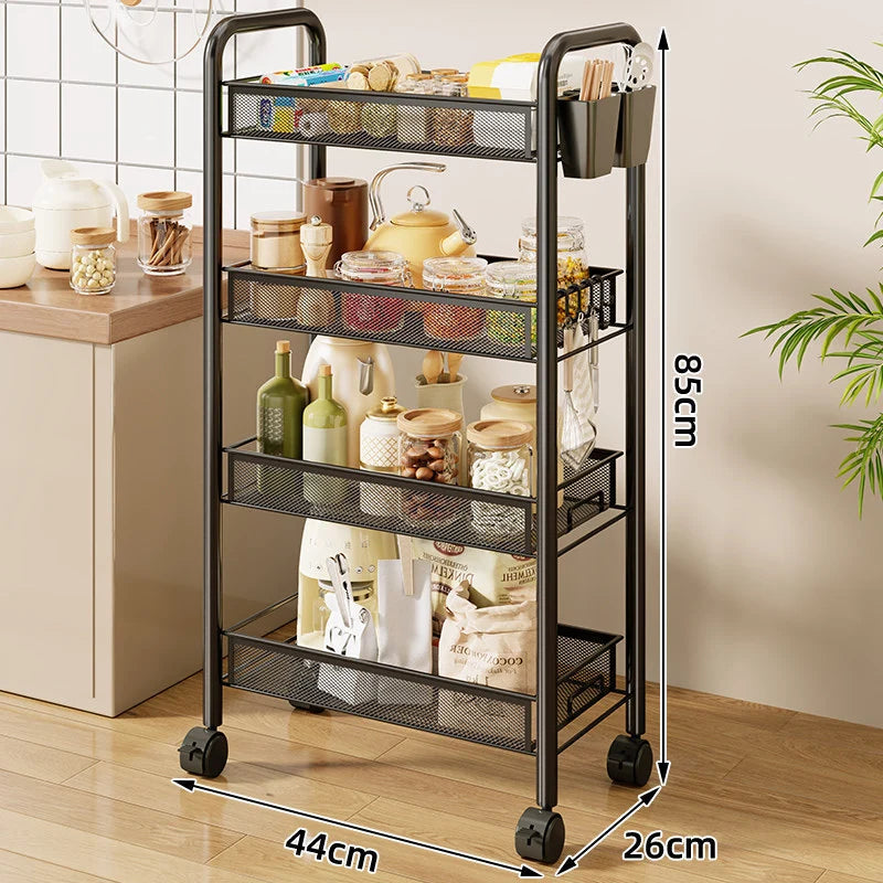 Storage Cart 3-Tier Rolling Mesh Shelves With Hooks