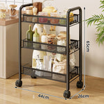 Storage Cart 3-Tier Rolling Mesh Shelves With Hooks