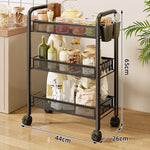 Storage Cart 3-Tier Rolling Mesh Shelves With Hooks