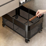 Storage Cart Open Mesh Wooden Handles With Swivel Casters