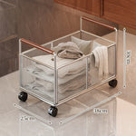 Storage Cart Open Mesh Wooden Handles With Swivel Casters