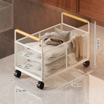 Storage Cart Open Mesh Wooden Handles With Swivel Casters