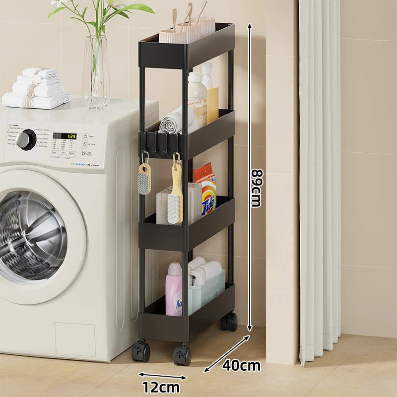 Storage Cart Slim Rolling Four Deep Trays Locking Casters