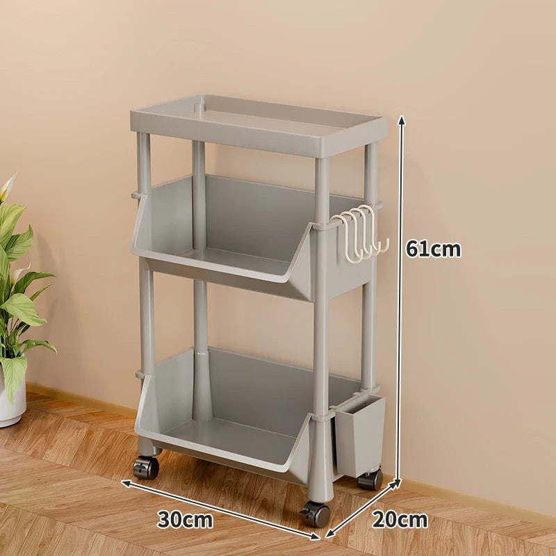 Storage Cart Slim Rolling Open Storage With Hooks