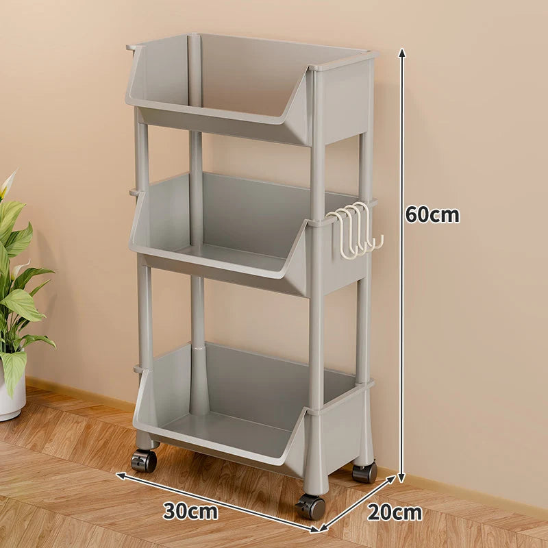 Storage Cart Slim Rolling Open Storage With Hooks