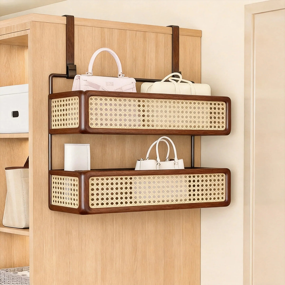 Storage Organizer Over-Door Four-Tier Metal Mesh Baskets