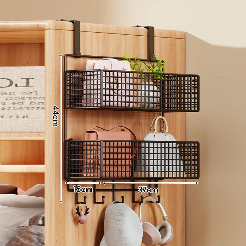 Storage Organizer Over-Door Four-Tier Metal Mesh Baskets