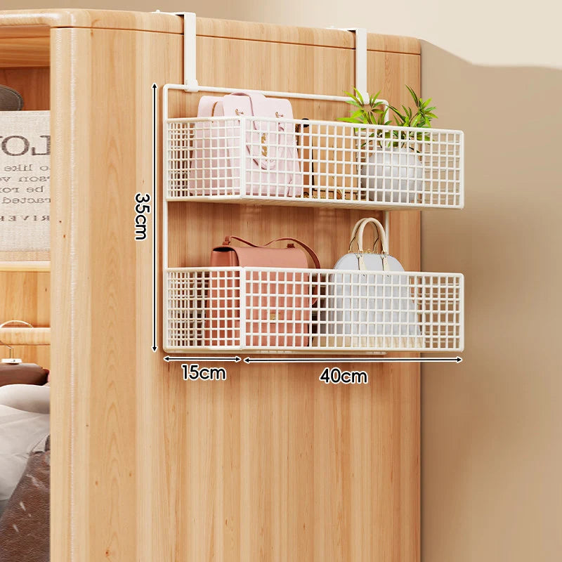 Storage Organizer Over-Door Four-Tier Metal Mesh Baskets