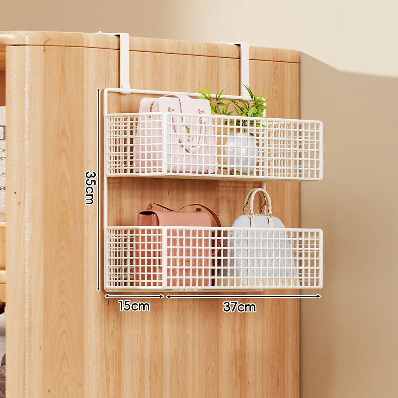 Storage Organizer Over-Door Four-Tier Metal Mesh Baskets