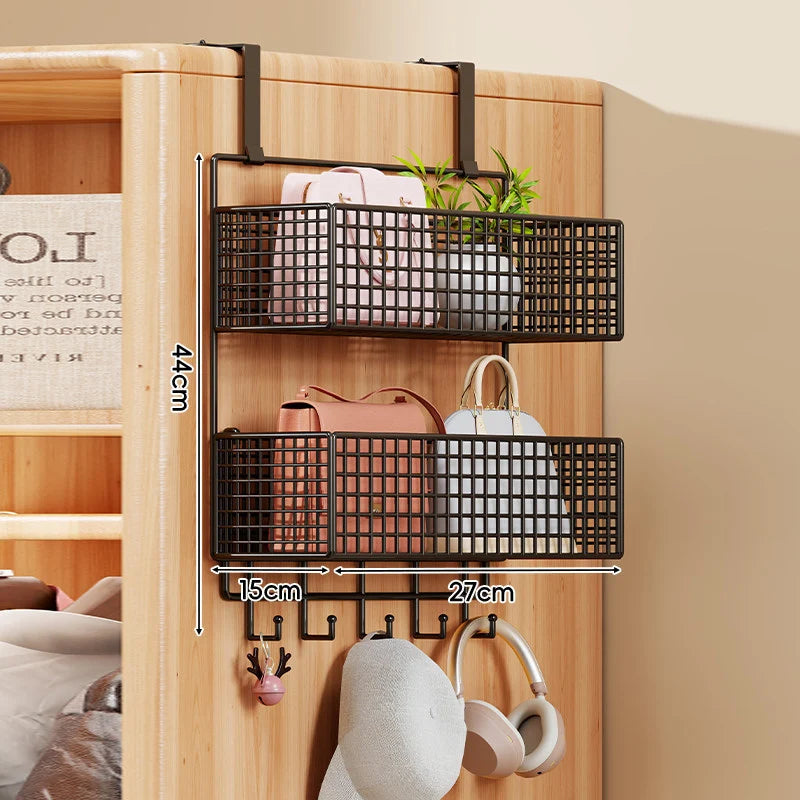Storage Organizer Over-Door Four-Tier Metal Mesh Baskets