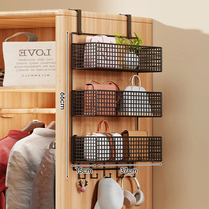 Storage Organizer Over-Door Four-Tier Metal Mesh Baskets