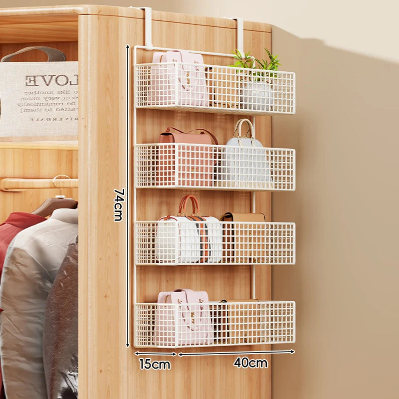 Storage Organizer Over-Door Four-Tier Metal Mesh Baskets