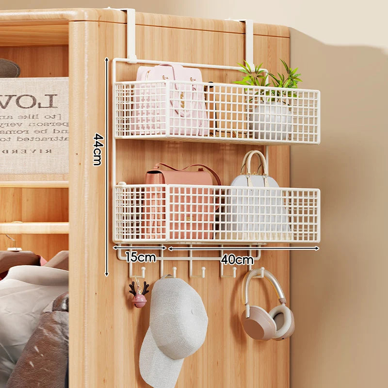 Storage Organizer Over-Door Four-Tier Metal Mesh Baskets