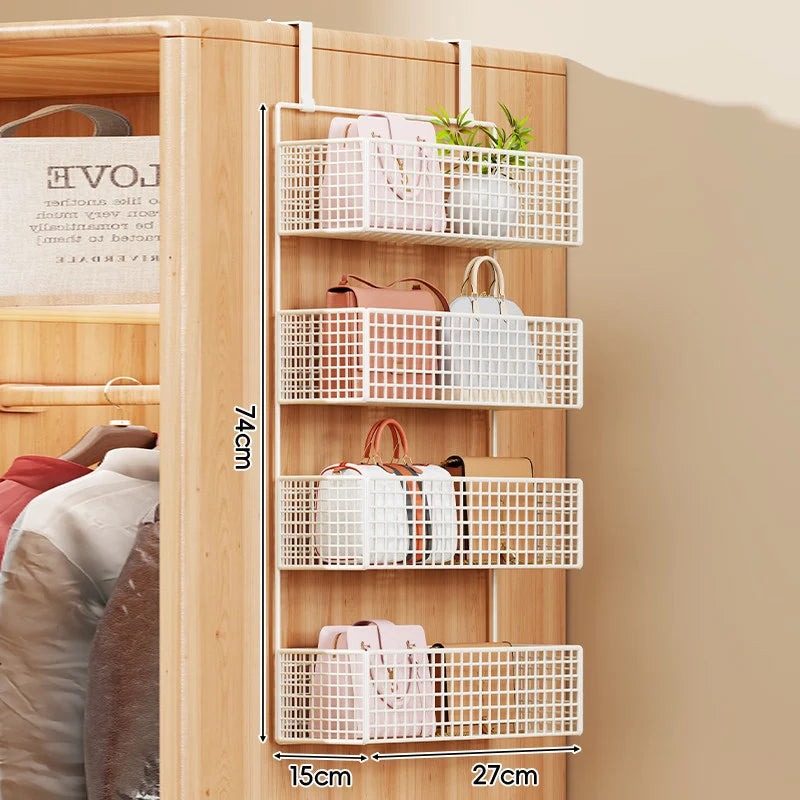 Storage Organizer Over-Door Four-Tier Metal Mesh Baskets