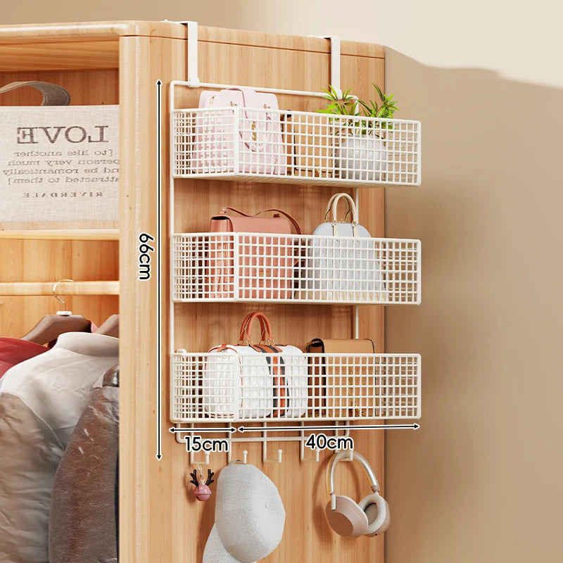 Storage Organizer Over-Door Four-Tier Metal Mesh Baskets