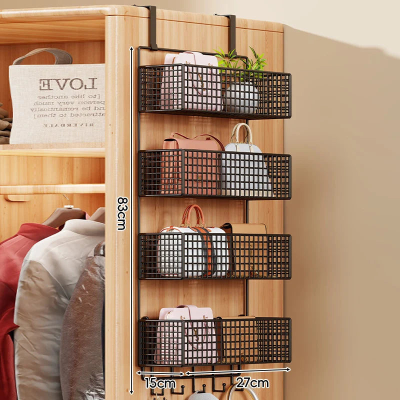 Storage Organizer Over-Door Four-Tier Metal Mesh Baskets