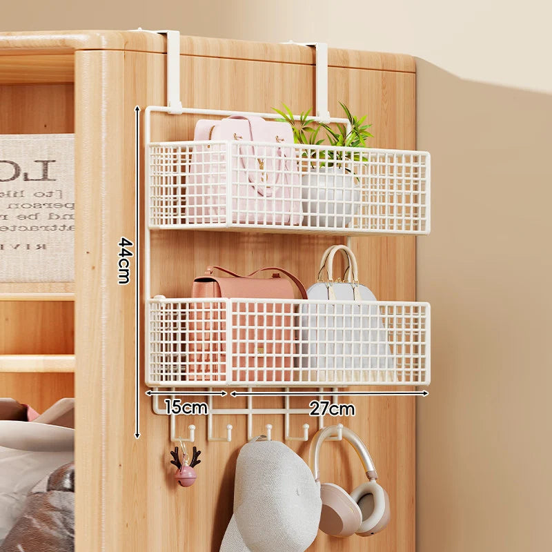 Storage Organizer Over-Door Four-Tier Metal Mesh Baskets