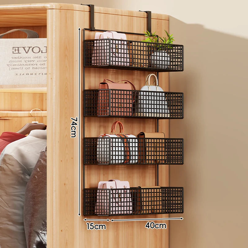 Storage Organizer Over-Door Four-Tier Metal Mesh Baskets
