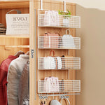 Storage Organizer Over-Door Four-Tier Metal Mesh Baskets