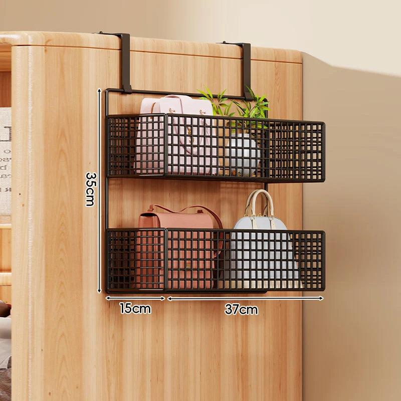 Storage Organizer Over-Door Four-Tier Metal Mesh Baskets