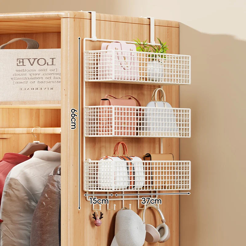 Storage Organizer Over-Door Four-Tier Metal Mesh Baskets