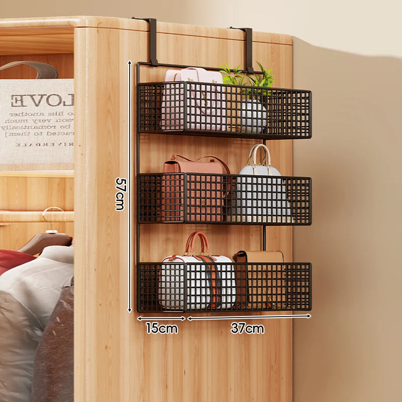 Storage Organizer Over-Door Four-Tier Metal Mesh Baskets