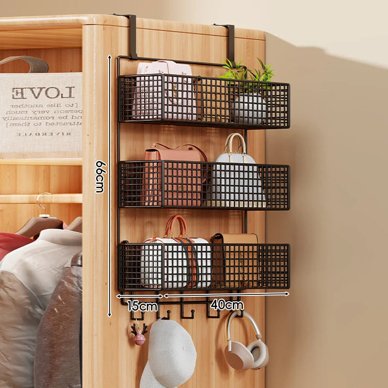 Storage Organizer Over-Door Four-Tier Metal Mesh Baskets