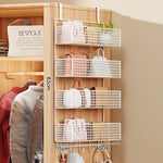 Storage Organizer Over-Door Four-Tier Metal Mesh Baskets