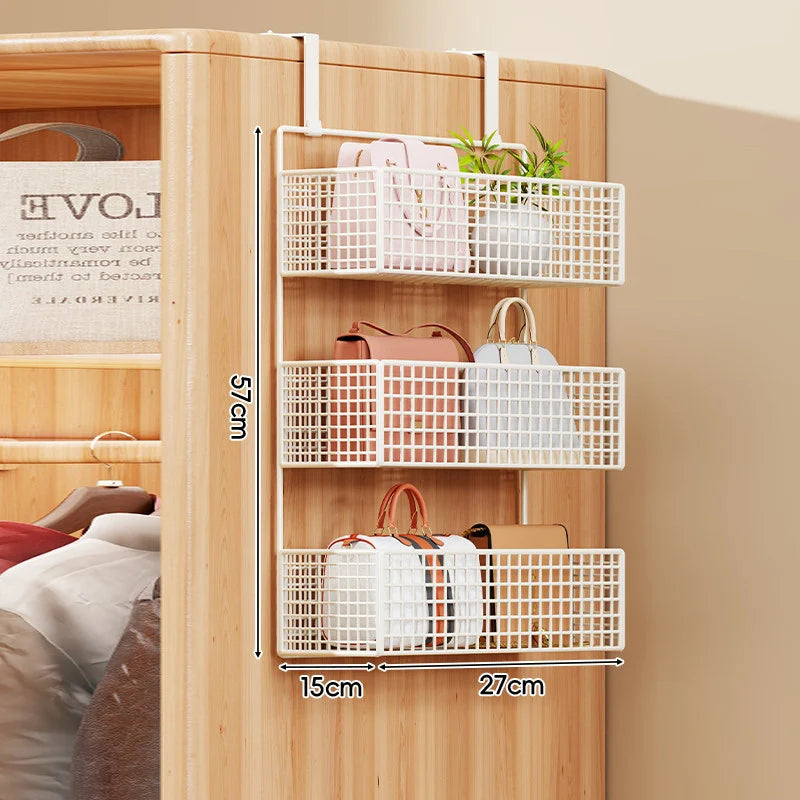 Storage Organizer Over-Door Four-Tier Metal Mesh Baskets