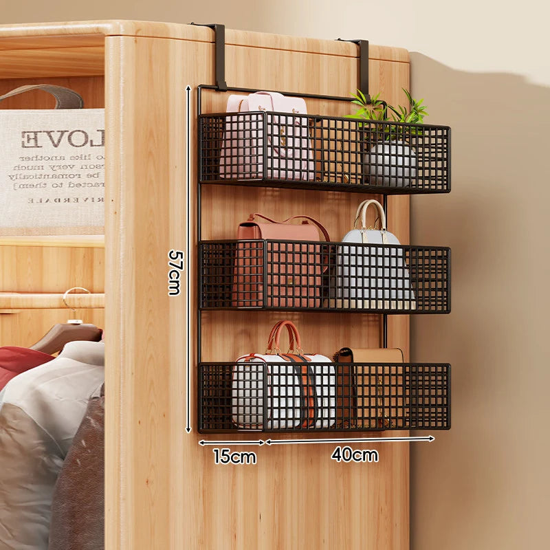 Storage Organizer Over-Door Four-Tier Metal Mesh Baskets