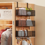 Storage Organizer Over-Door Four-Tier Metal Mesh Baskets