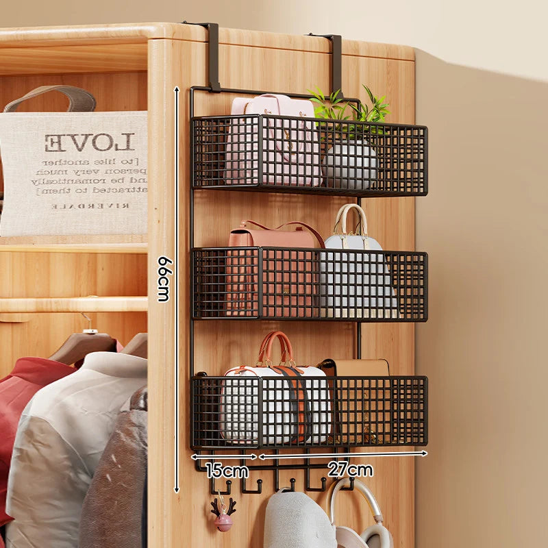Storage Organizer Over-Door Four-Tier Metal Mesh Baskets