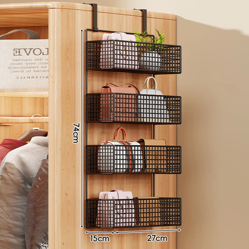 Storage Organizer Over-Door Four-Tier Metal Mesh Baskets