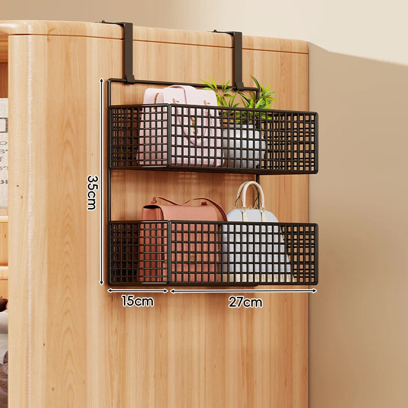 Storage Organizer Over-Door Four-Tier Metal Mesh Baskets