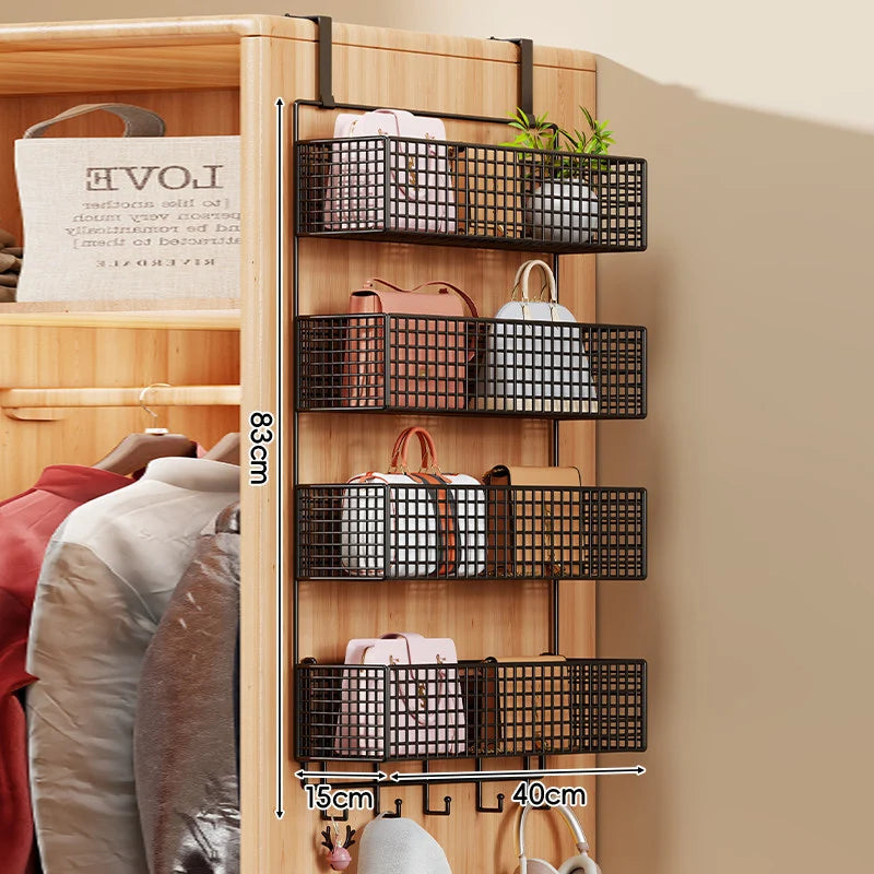 Storage Organizer Over-Door Four-Tier Metal Mesh Baskets