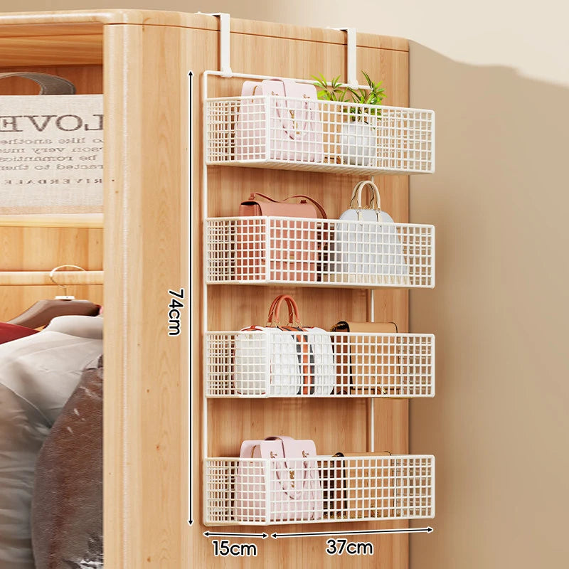 Storage Organizer Over-Door Four-Tier Metal Mesh Baskets