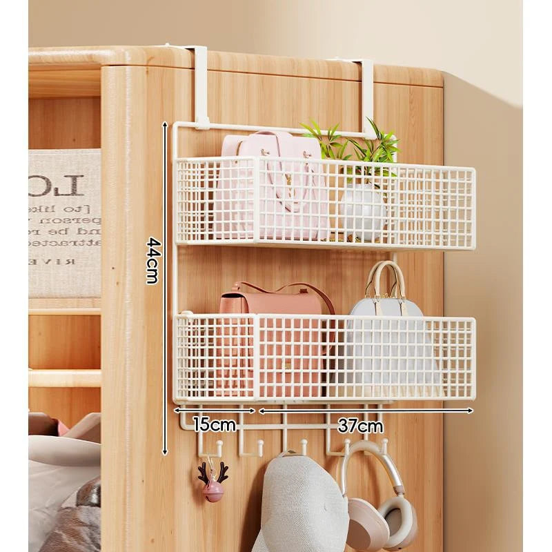 Storage Organizer Over-Door Four-Tier Metal Mesh Baskets