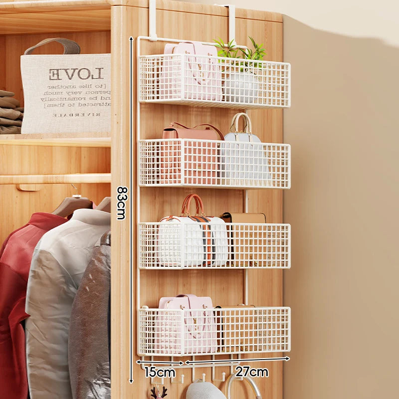 Storage Organizer Over-Door Four-Tier Metal Mesh Baskets